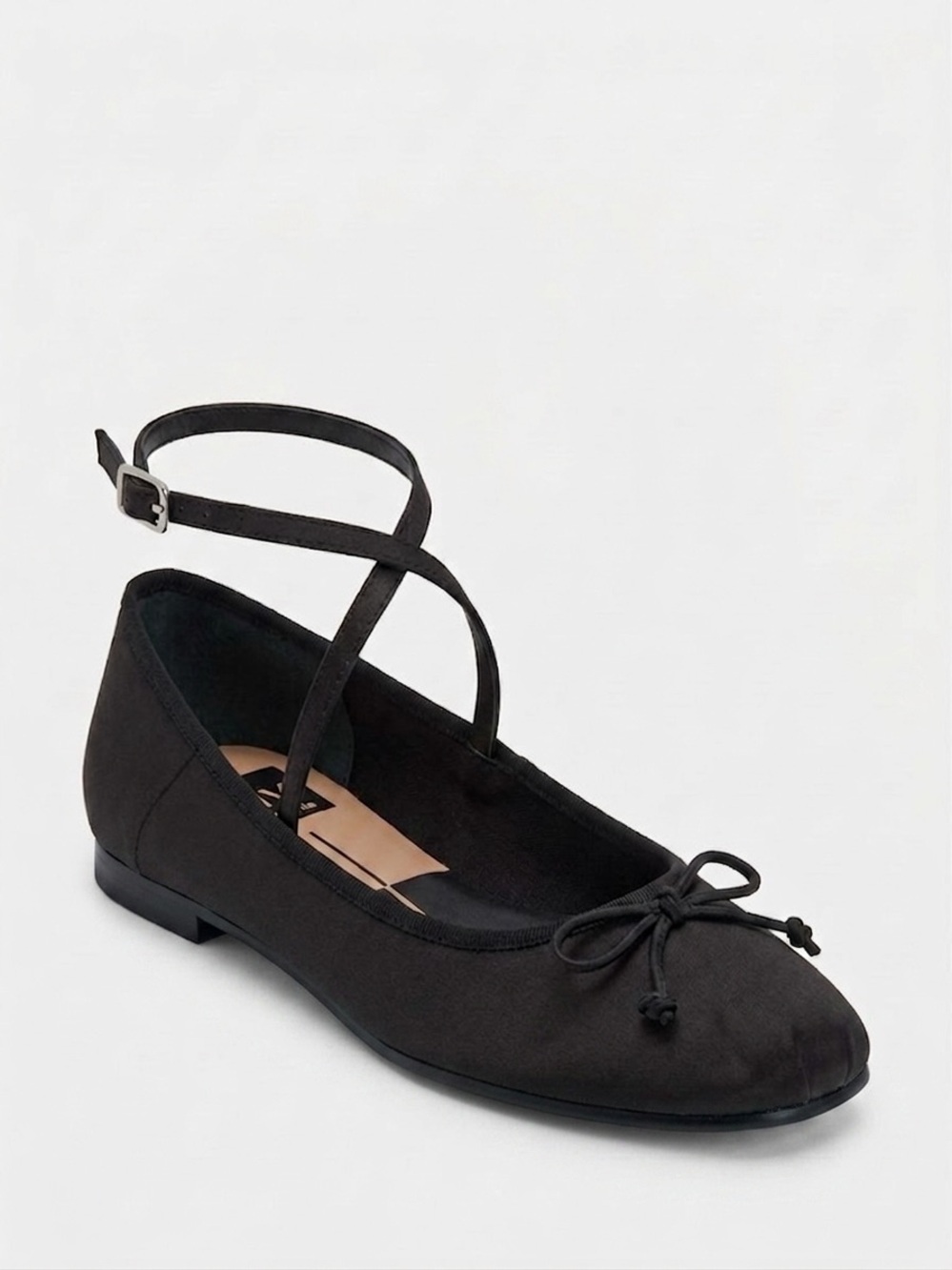 Dolce Vita Reily Onyx Black Satin Strappy Square Toe Ballet Flats 10